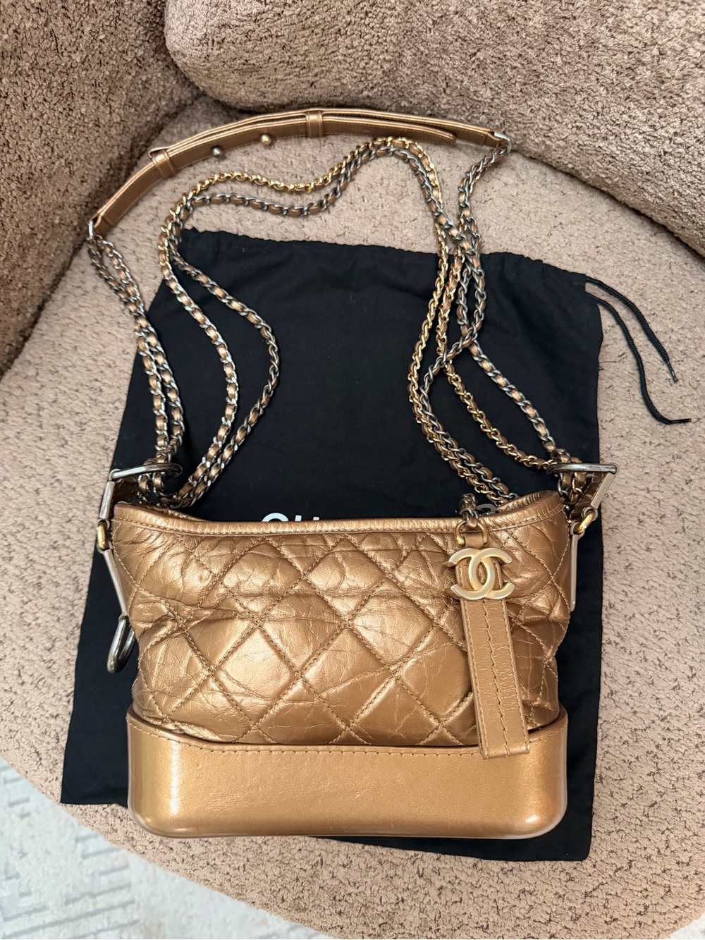 Chanel Small Gabrielle Hobo Metallic Bronze Gold